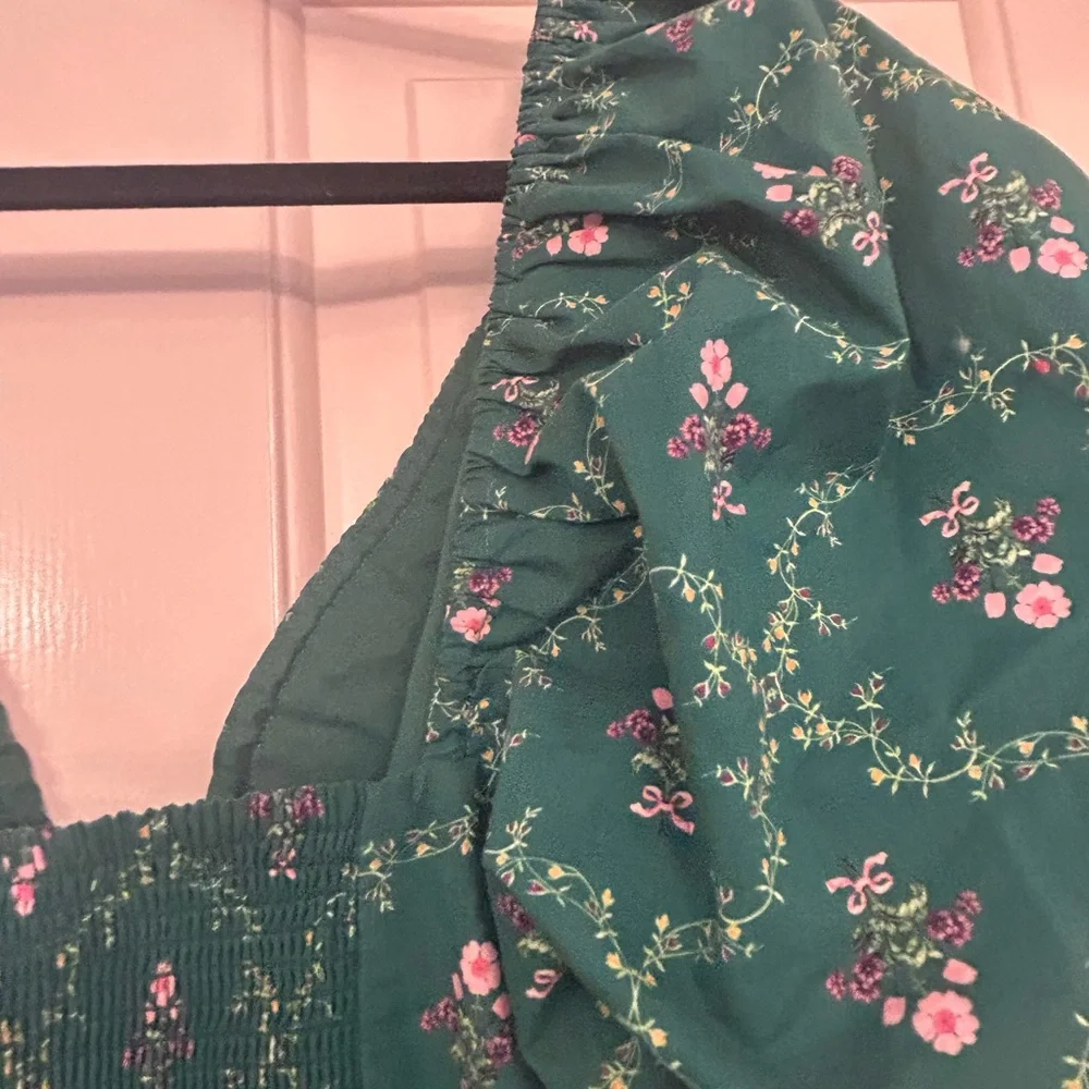 Hill House The Ophelia midi pocketed dress in Emerald Trellis print Small *FLAW - Picture 12 of 13